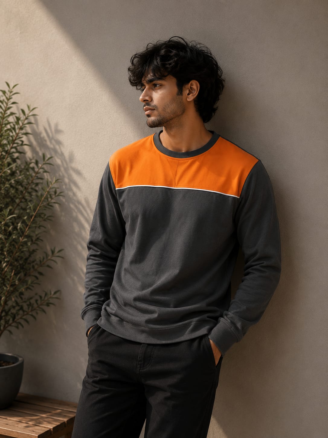 Men's Charcoal Orange Contrast Sweatshirt
