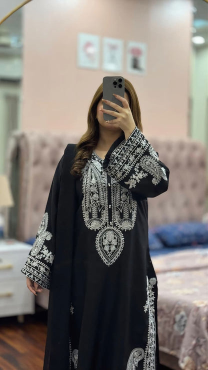 BLACK PEACOCK EMBROIDERED 3PC
