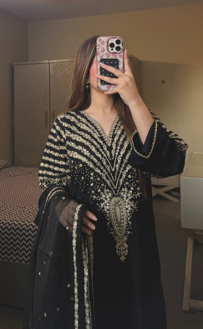 BLACK PEACOCK EMBROIDERED 3PC
