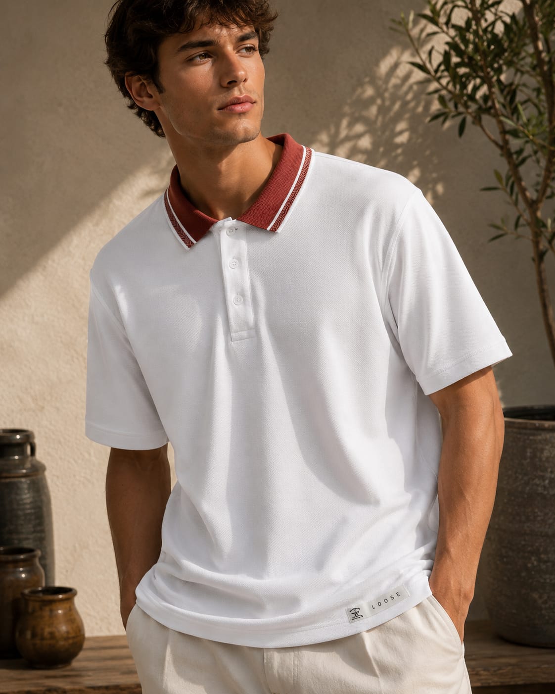 Men's White Contrast Collar Polo Shirt
