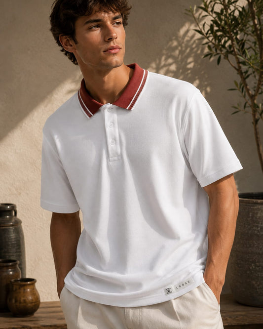 Men's White Contrast Collar Polo Shirt