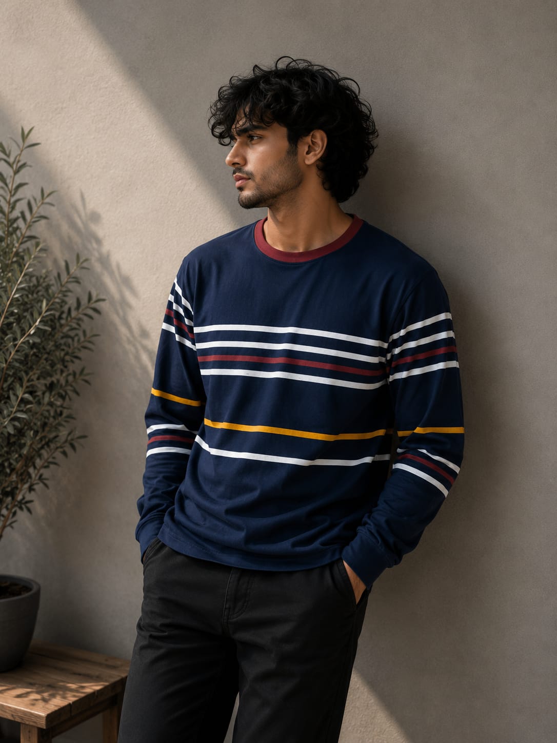 Men's Navy Striped Crewneck Shirt