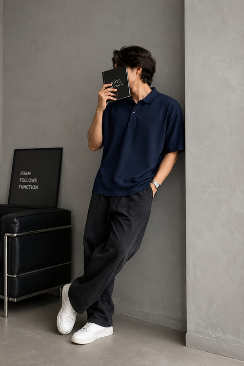 Men's Grey Contrast Collar Polo Shirt