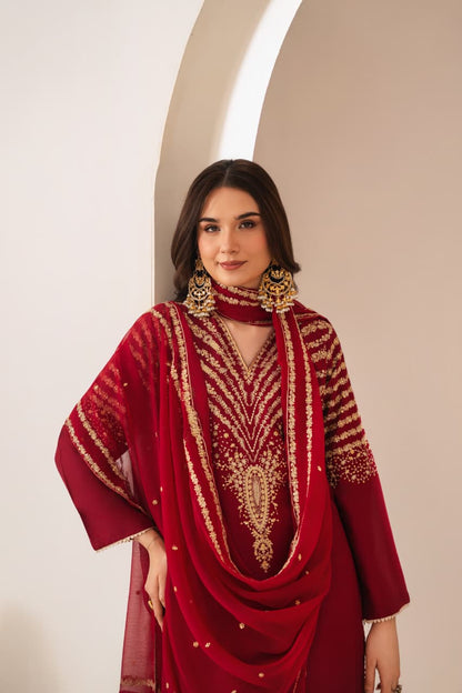 MAROON PEACOCK EMBROIDERED 3PC
