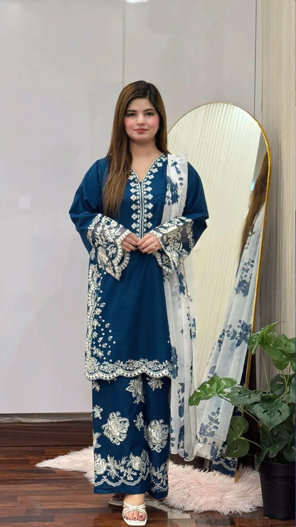 FALAK EMBROIDERED 3PC (PLAZO)