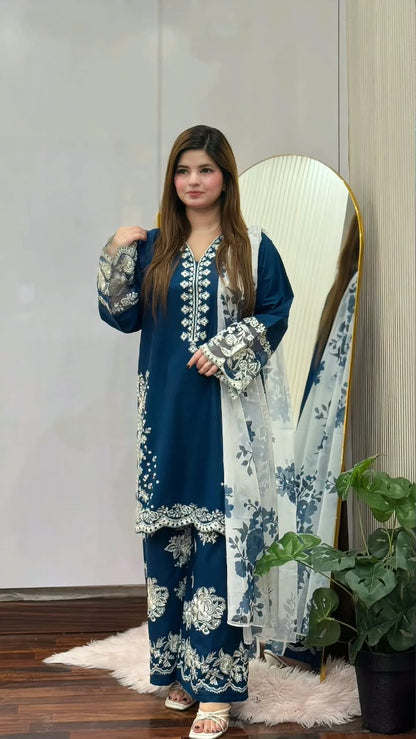 FALAK EMBROIDERED 3PC (PLAZO)