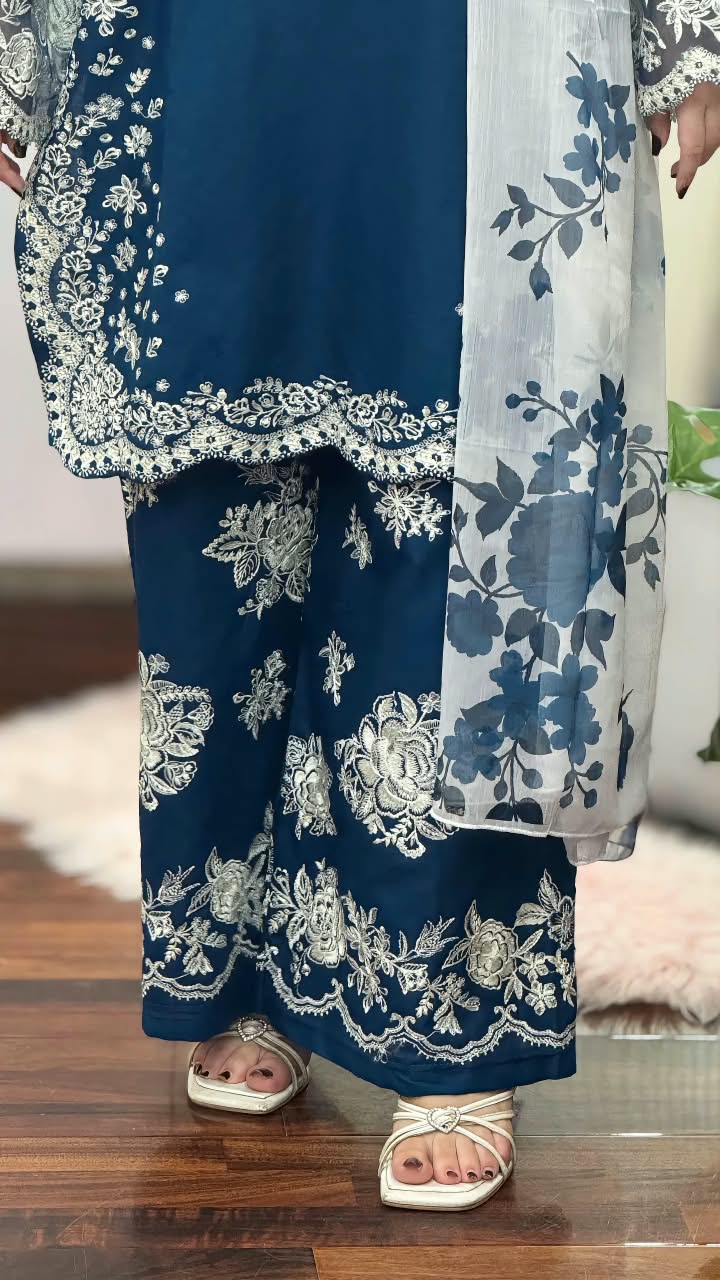 FALAK EMBROIDERED 3PC (PLAZO)