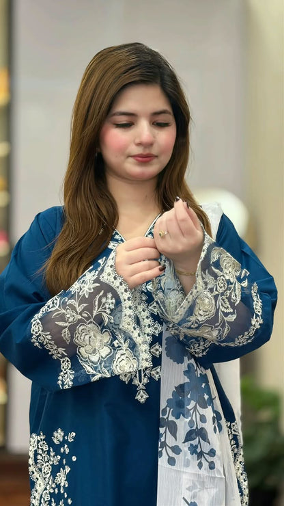 FALAK EMBROIDERED 3PC (PLAZO)